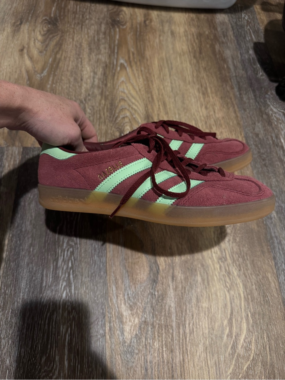 Adidas Gazelle Suede Sneaker - Burgundy with Mint Stripe